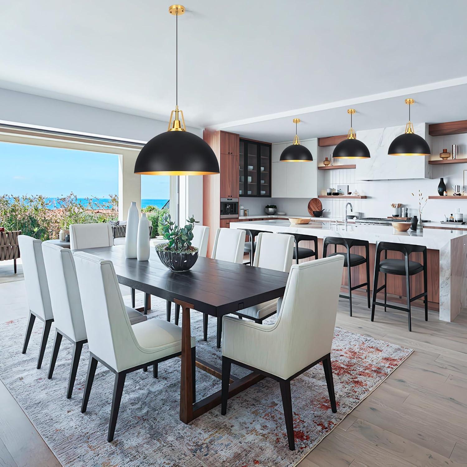 Large Pendant Light Black and Gold Dome Pendant Light Fixtures 17.71” Industrial Hanging Lamp Modern Farmhouse Dome Chandelier Pendant Lighting for Kitchen Island Hallway Dining Room Entryway Foyer