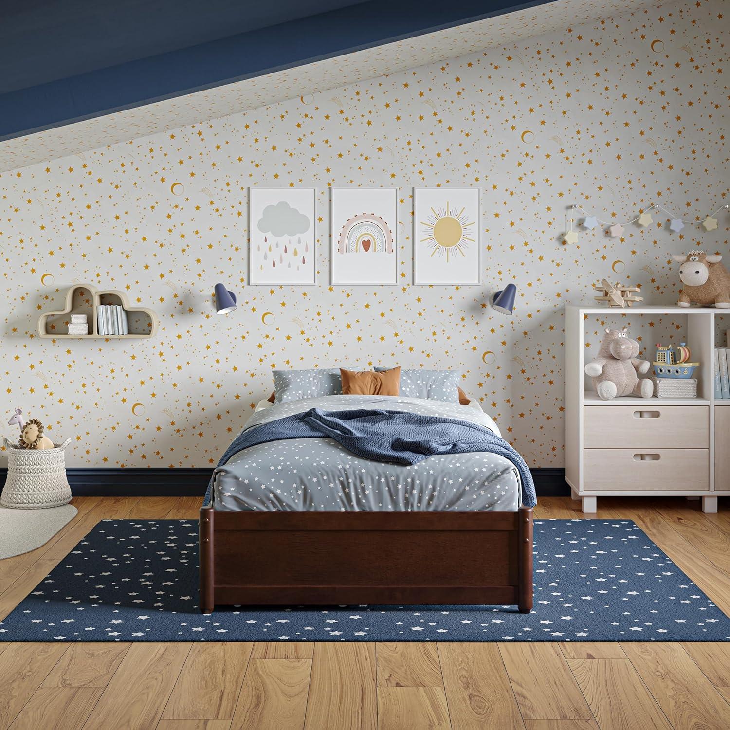 Barcelona King Solid Wood Panel Platform Bed with Storage Drawers in Walnut