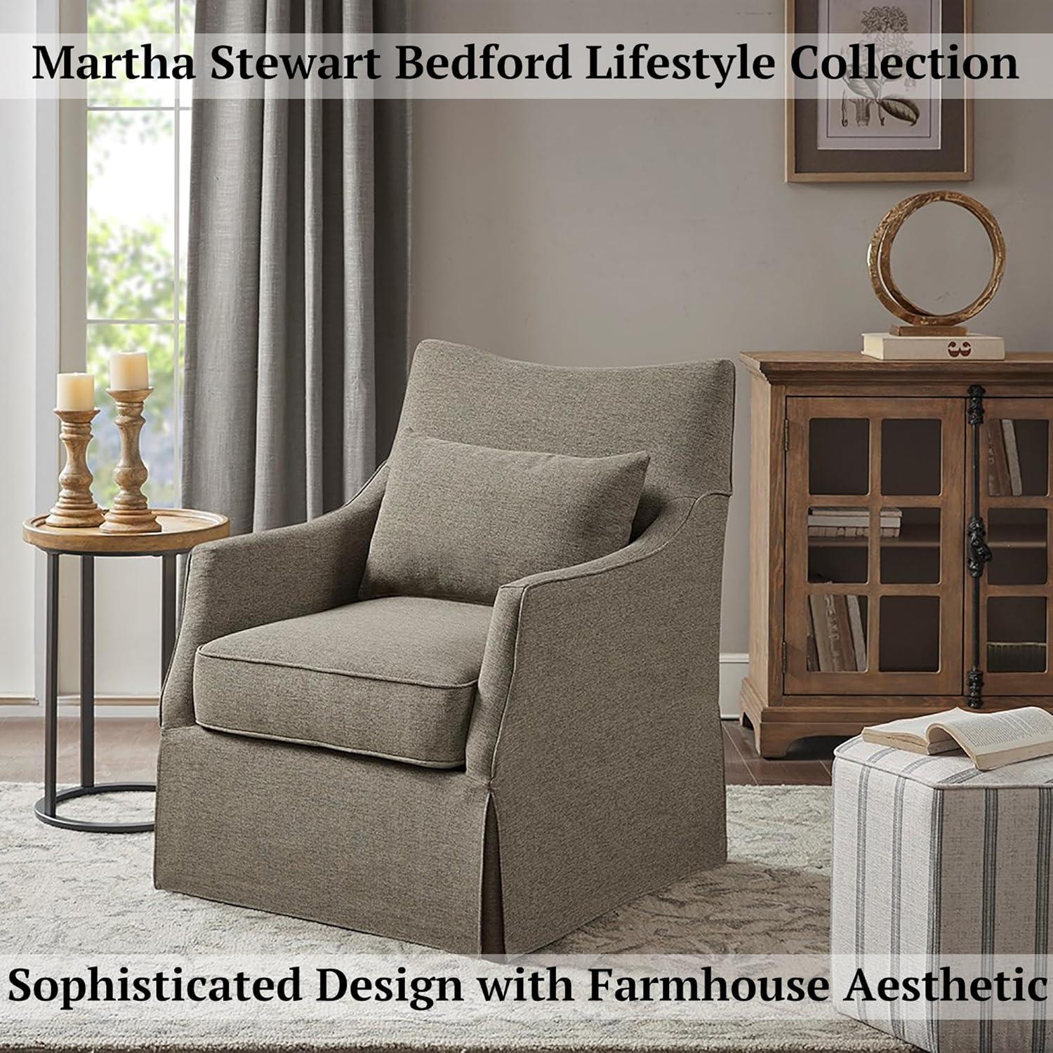 Martha Stewart London Skirted Swivel Chair Tan: Upholstered Polyester, No Assembly Required