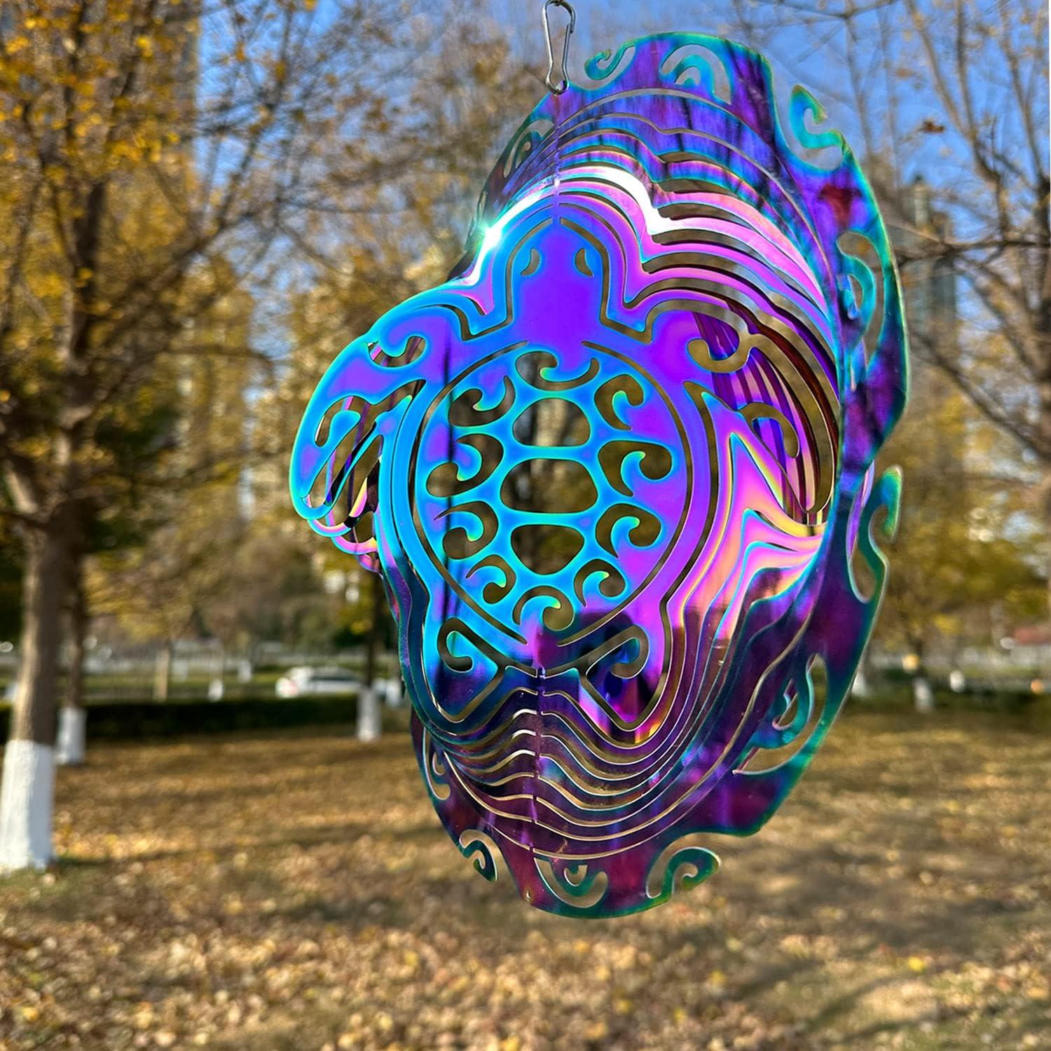 Wind Spinner Outdoor Metal 3D Wind Spinner Hanging Turtle Yard Garden Decor Gifts Stainless Steel Turtle Spinners with 360° Rotating Hook