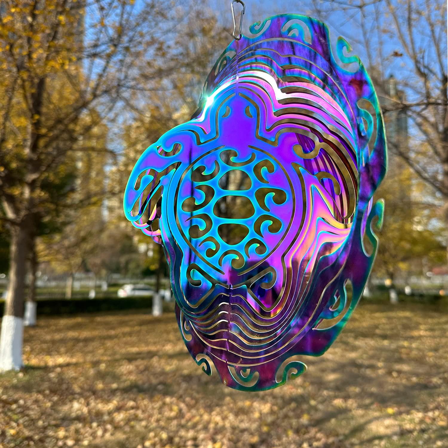 Wind Spinner Outdoor Metal 3D Wind Spinner Hanging Turtle Yard Garden Decor Gifts Stainless Steel Turtle Spinners with 360° Rotating Hook