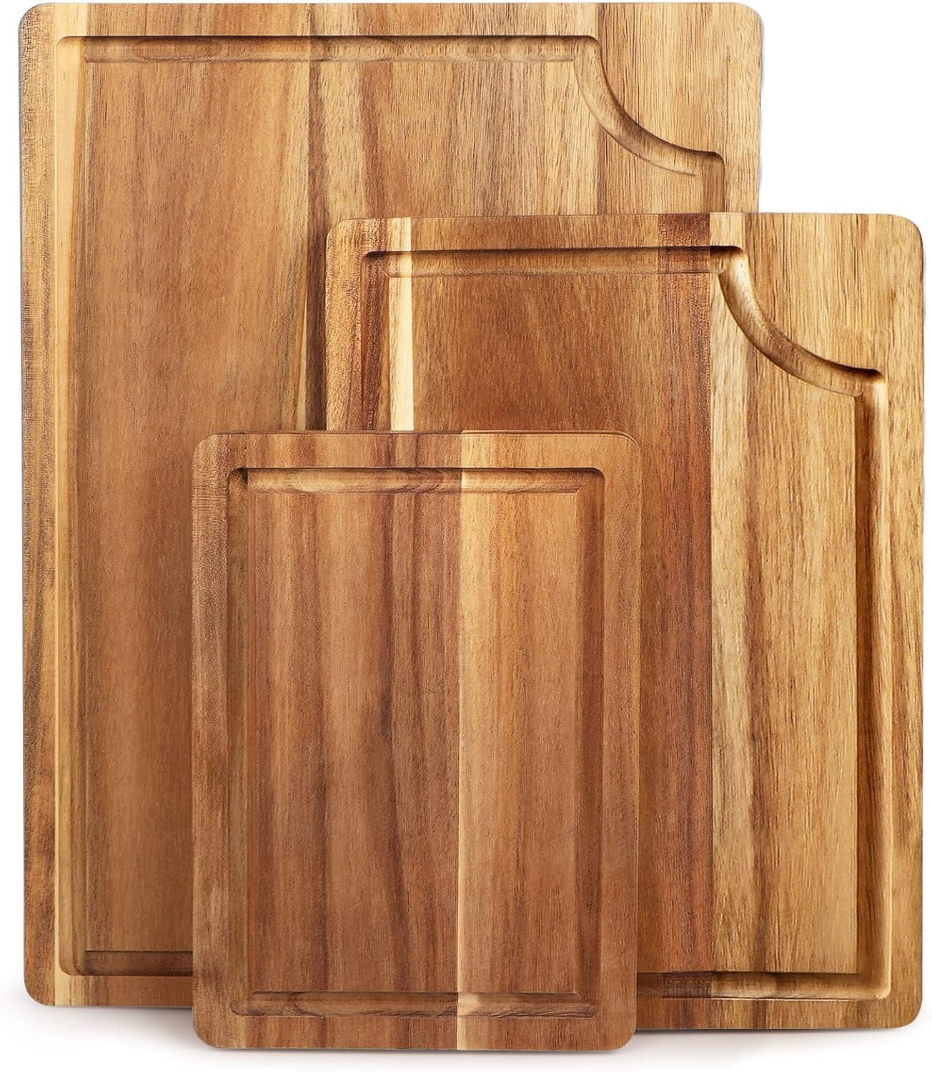 Eco-Friendly Acacia Wood Cutting Board Set with Juice Groove