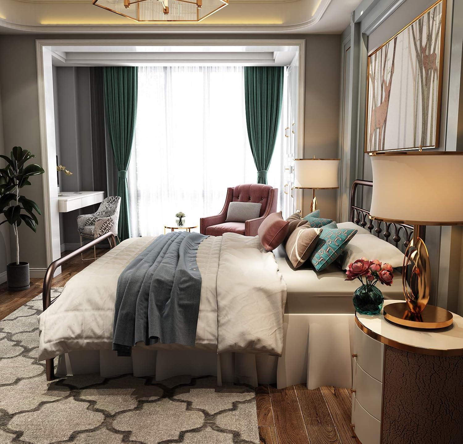 TUSEER Metal Bed Frame Full Size with Vintage Headboard and Footboard Platform Base Wrought Iron (Black)