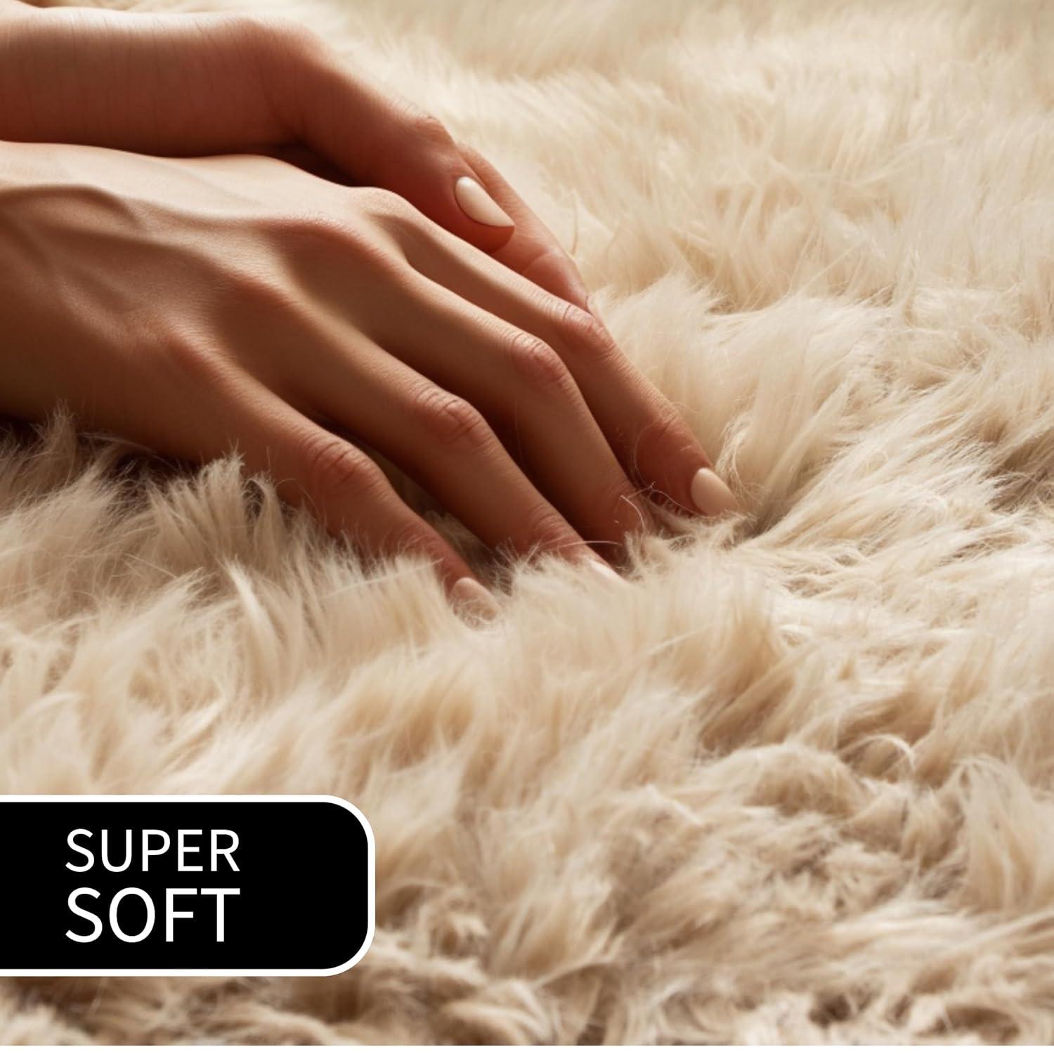 Ultra Soft Faux Sheepskin Fur Shag Rug Light Brown 6' x 9'