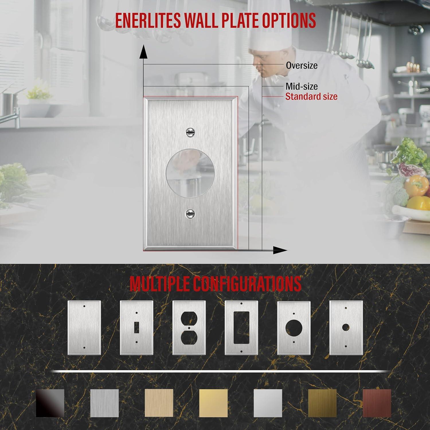 ENERLITES 1.406" Hole Single Receptacle Outlet Metal Wall Plate, Corrosive Resistant, Over Size 1-Gang 5.5" x 3.5", 7751O, 430 Stainless Steel, UL Listed, Silver