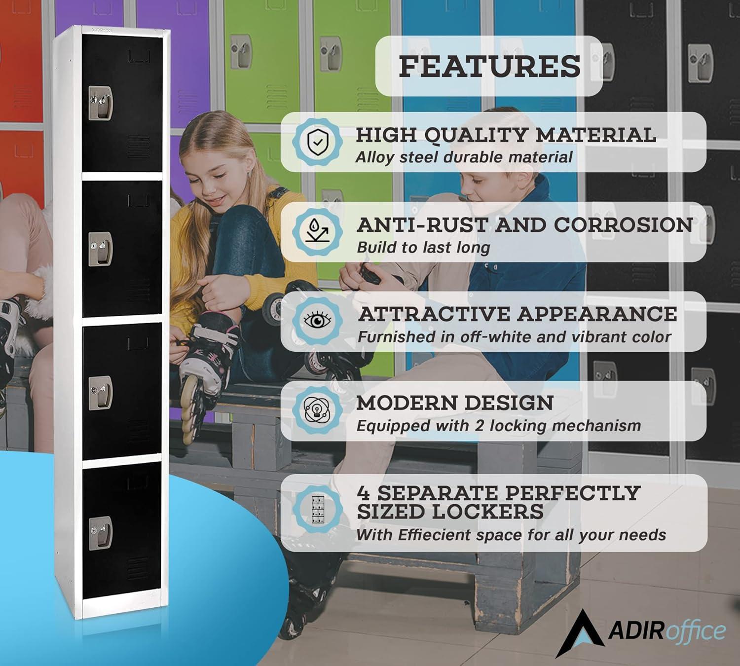 AdirOffice 12'' Wide Steel 4-Tier School and Gym Locker