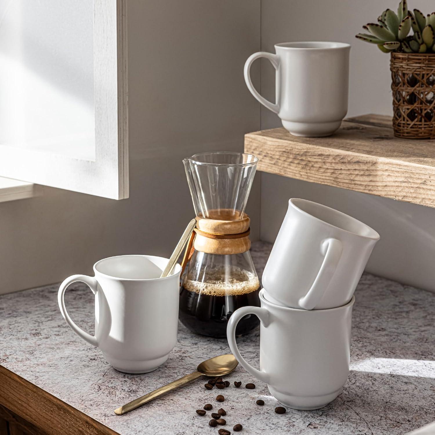 over&back Rimmed 16oz Semi-Matte Hand-Finished Stoneware Mugs, Set of 4