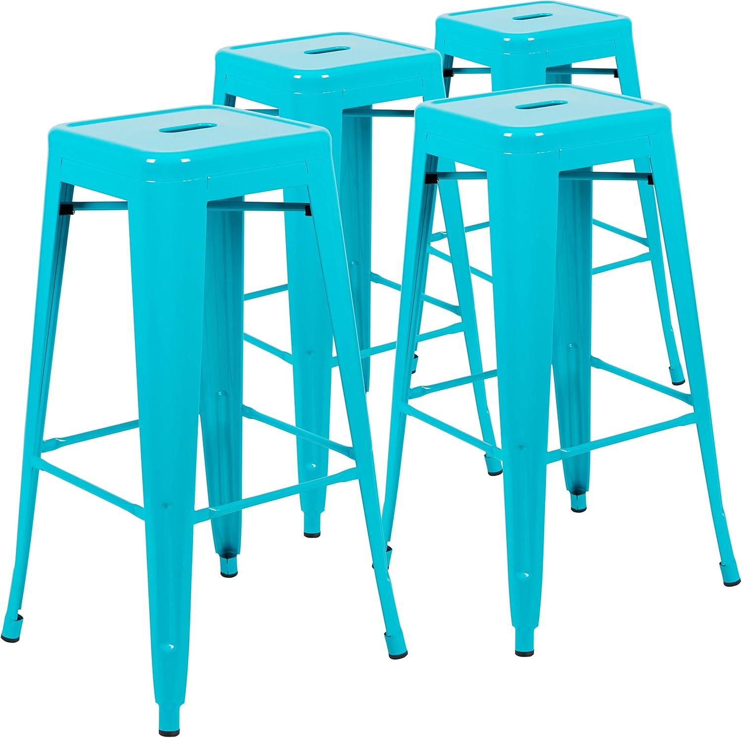 Emma and Oliver 4 Pack 30" High Metal Indoor Bar Stool - Stackable Stool, Teal
