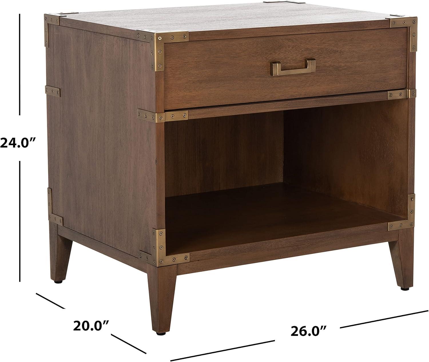 Brown Mahogany 1-Drawer Nightstand with Brass Hardware