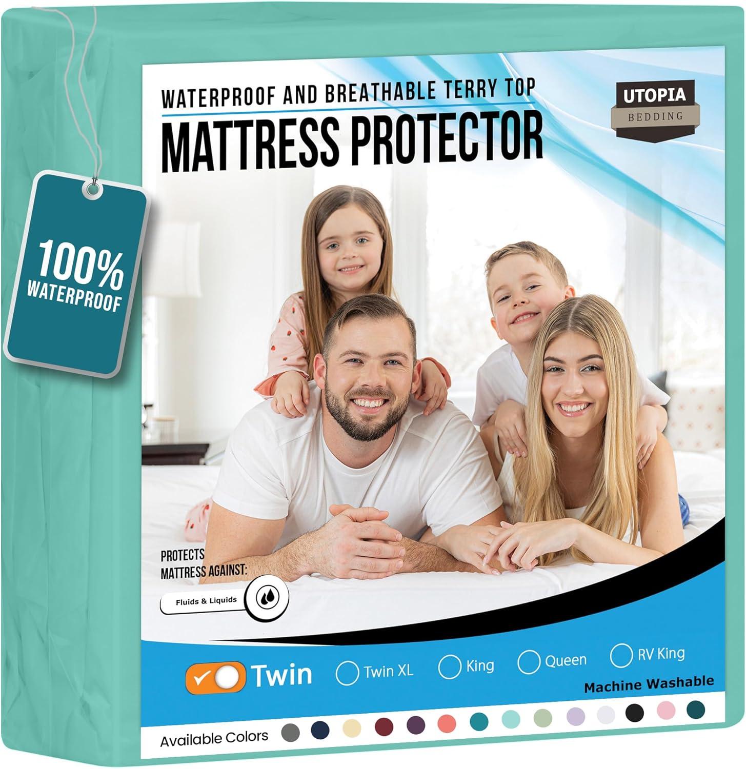 PEKUR Waterproof Mattress Protector – Fitted Sheet Style, Deep Pocket Cover Fits Up to 15 Inches, Washable & Breathable Mattress Topper