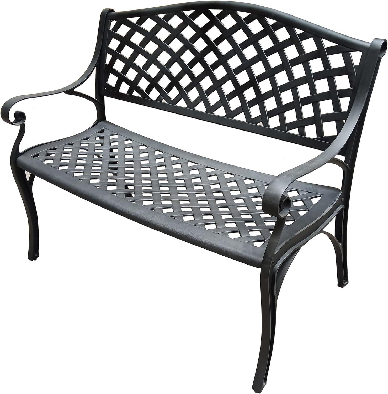 Modern Cast Aluminum Patio Bench Loveseat in Bronze Finish