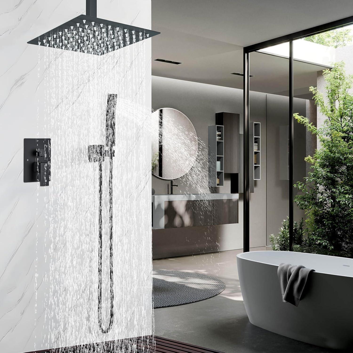 Matte Black 8-Inch Rainfall Shower System with Handheld Spray