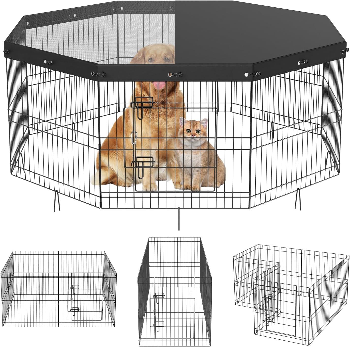 VEVOR 24" Foldable Metal Dog Playpen with Top Cover