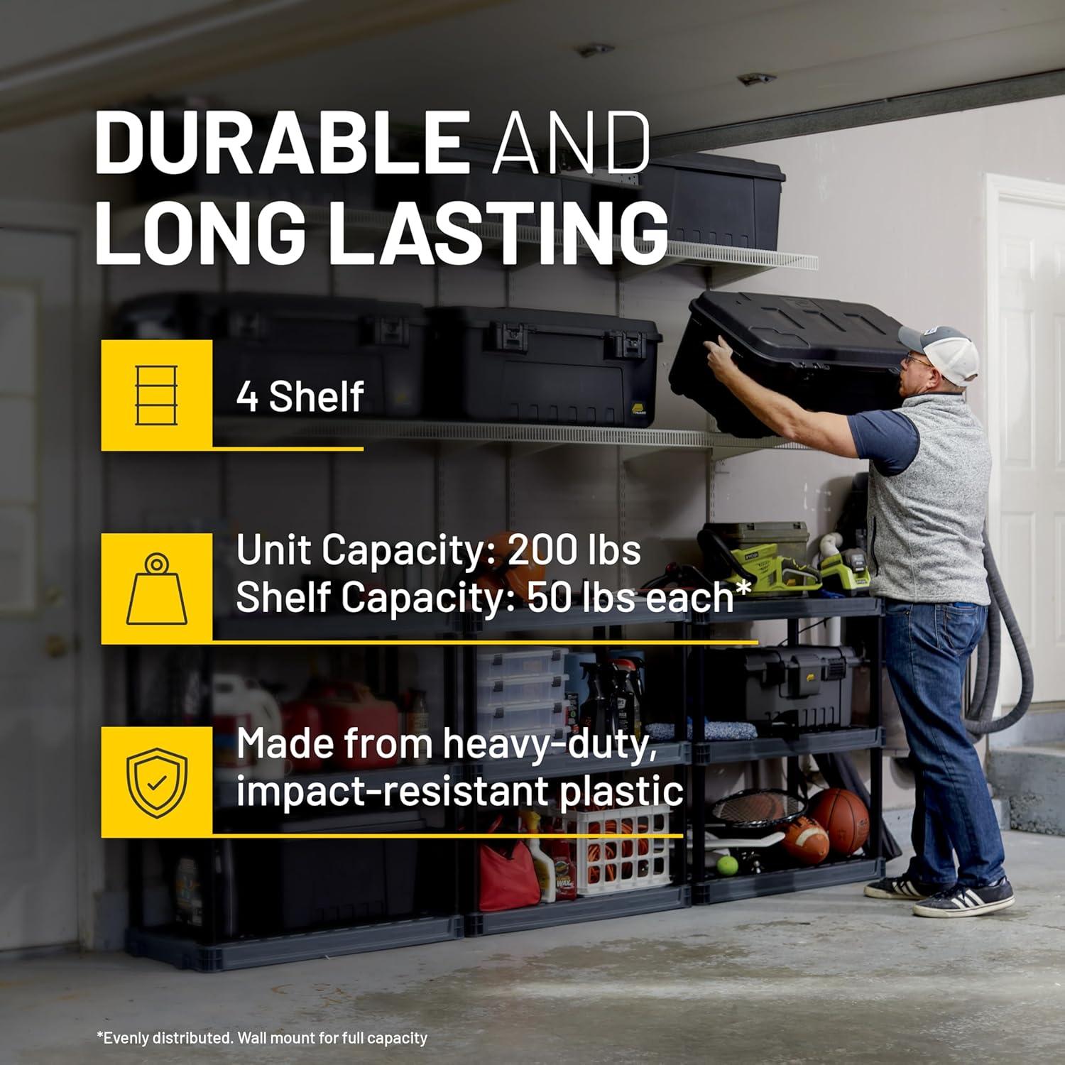 Plano 4-Shelf Standard Duty Plastic Storage Shelves, 48” x 21” x 14”, 200lb Capacity