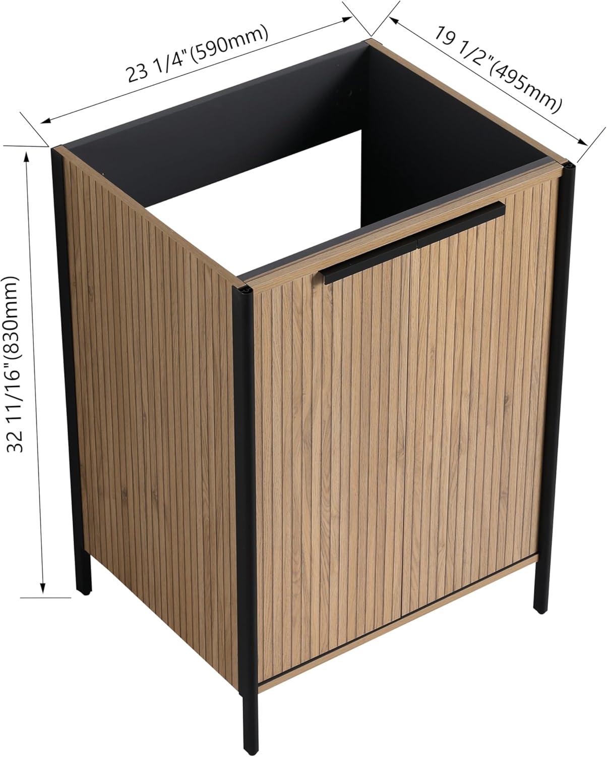 SSLine 24" Bathroom Vanity Cabinet Mid-Century Modern Under-Sink Cabinet Freestanding Bathroom Cabinet with Adjustable Storage Shelves,Natural Brown Stripe (Sink Not Include