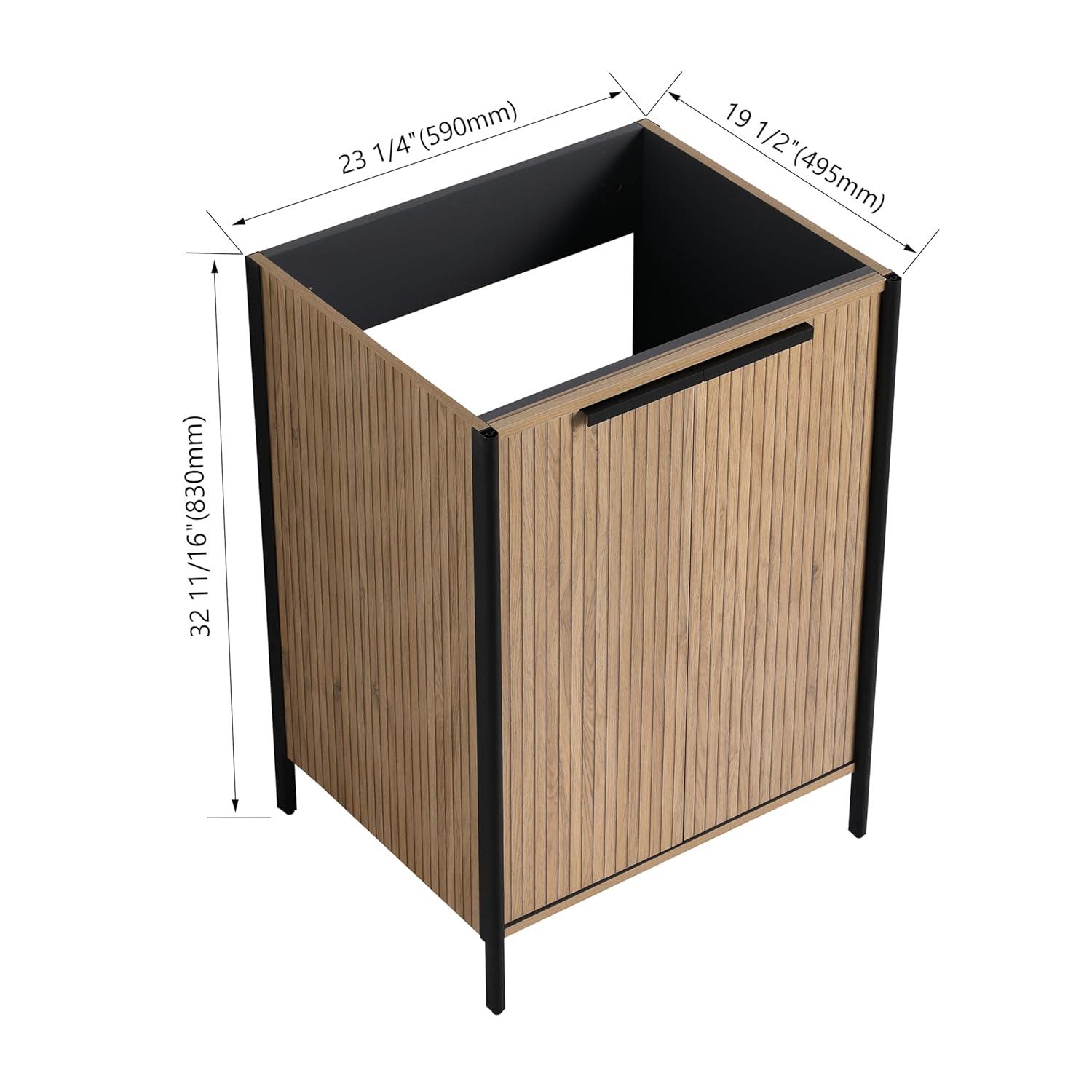 SSLine 24" Bathroom Vanity Cabinet Mid-Century Modern Under-Sink Cabinet Freestanding Bathroom Cabinet with Adjustable Storage Shelves,Natural Brown Stripe (Sink Not Include