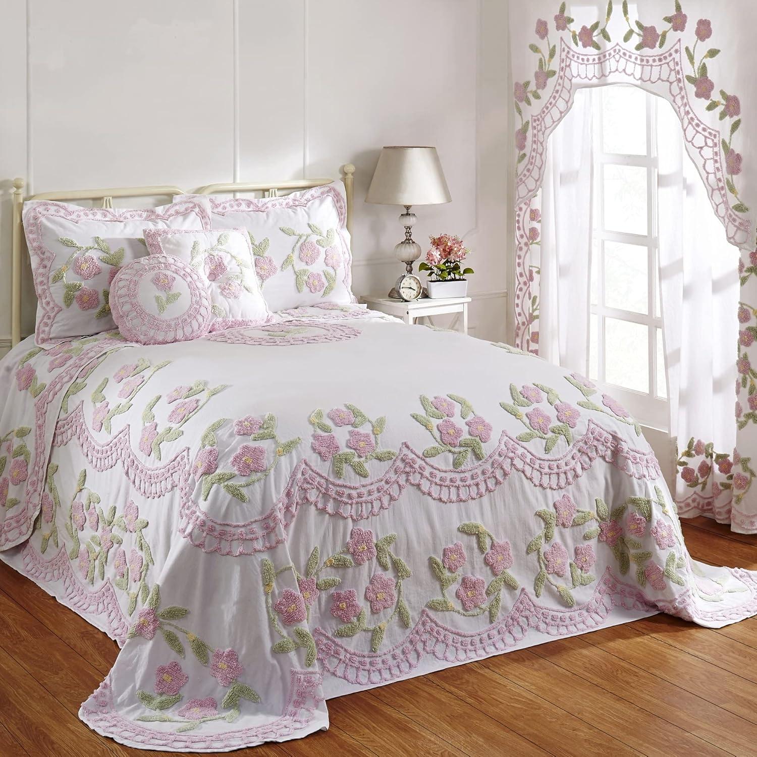Better Trends Bloomfield 100% Cotton Chenille Coverlet/Bedspread Machine Washable Ultra Soft Floral Pattern All Season Bedding
