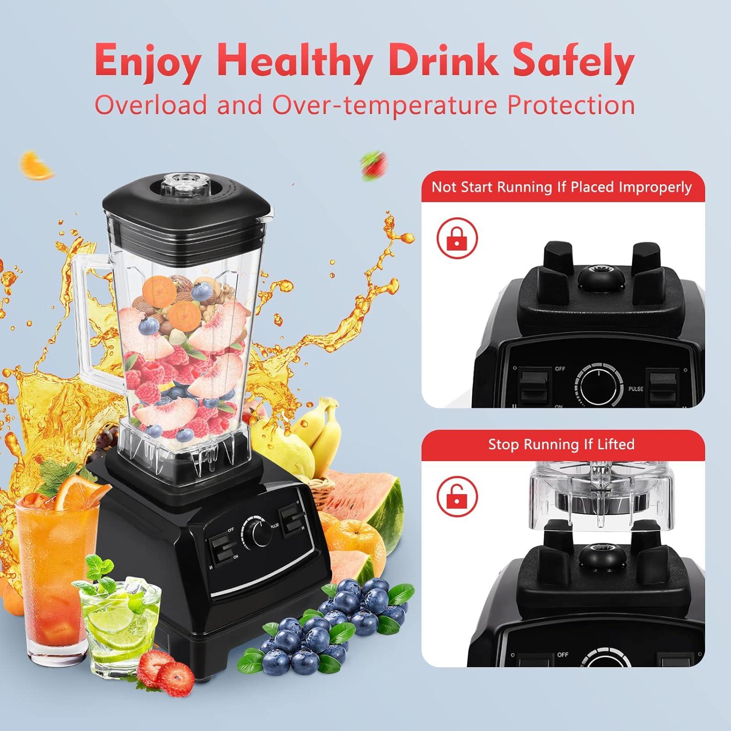 2200W Professional Blender 2L Countertop Smoothie Blender Commercial Frappe Machine 26000rpm, 15-25S Quick Ice-Breaking Smoothie Maker w/Mixing Rod