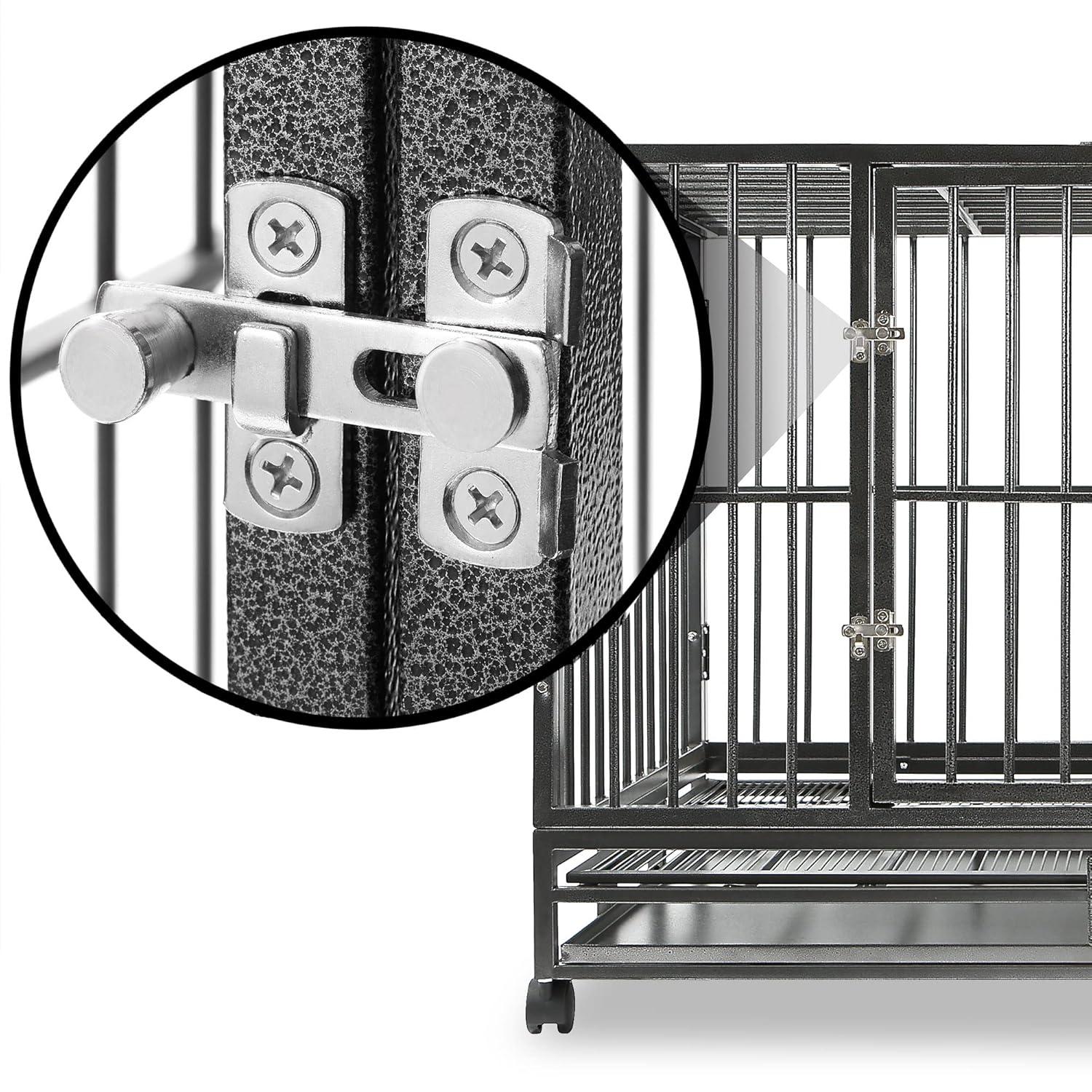 SmithBuilt 42" Large Heavy-Duty Dog Crate Cage - Two-Door Indoor Outdoor Pet & Animal Kennel with Tray - Silver