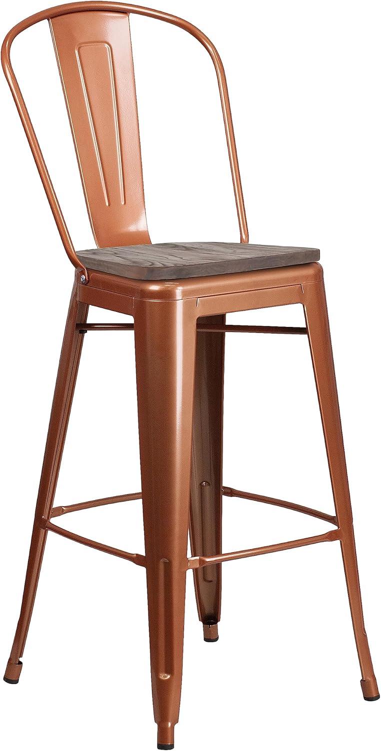 Flash Furniture 30" High Metal Barstool with Back and Wood Seat