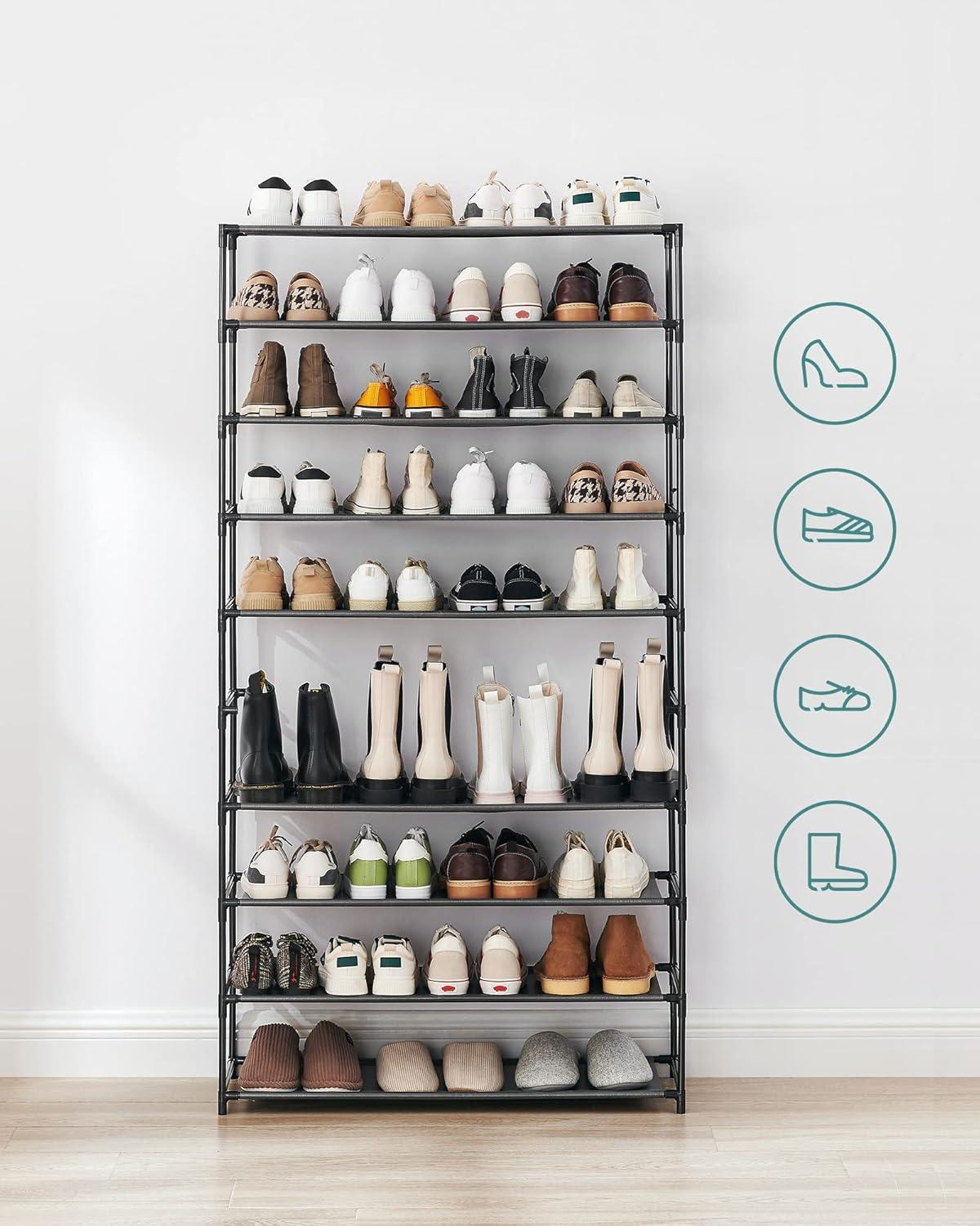 Black Metal and Fabric 10-Tier Wall Mounted Shoe Rack