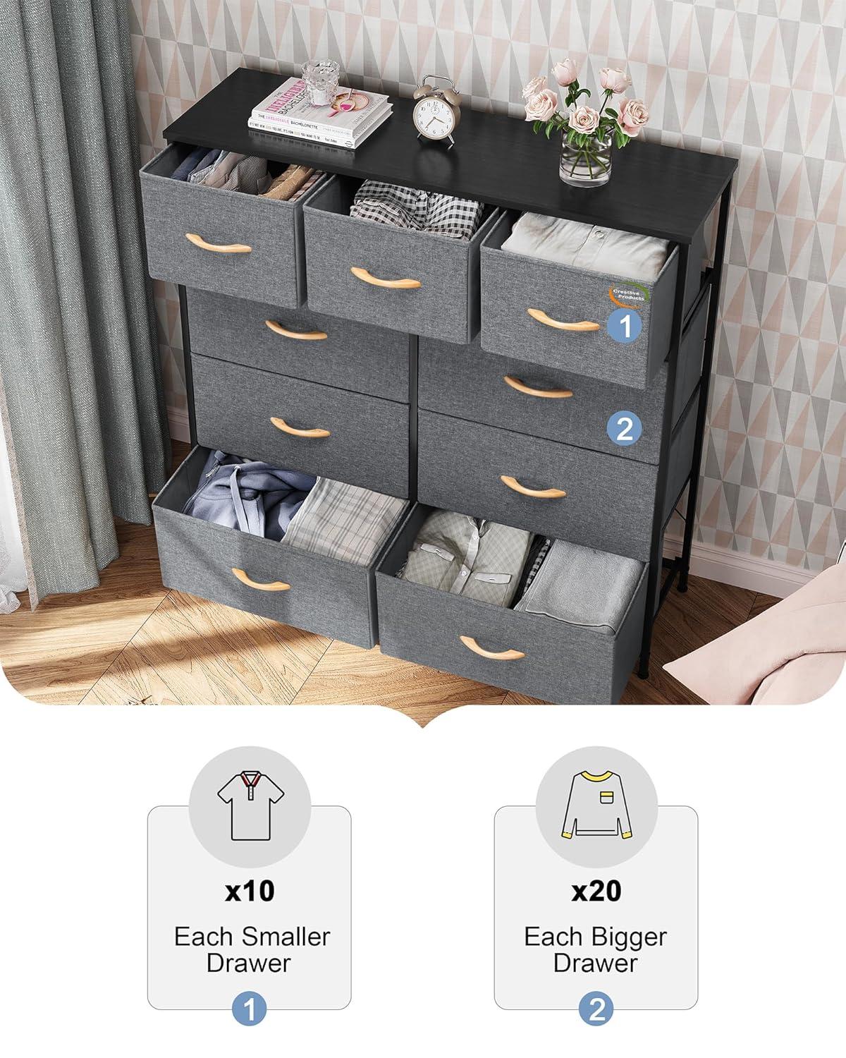 Crestlive Products Home Extra Wide Closet Dresser Storage Tower Organizer Unit 9 Drawers Grey Dark Wood