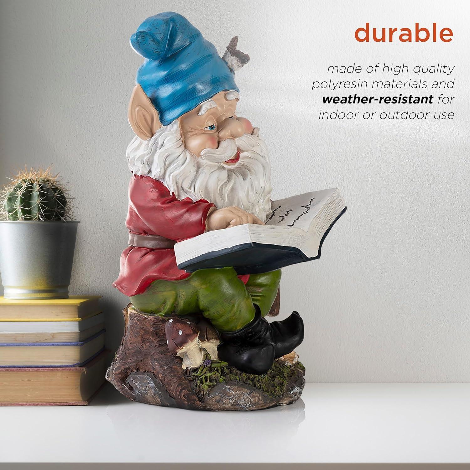 Colorful Resin Garden Gnome Reading Book Statue