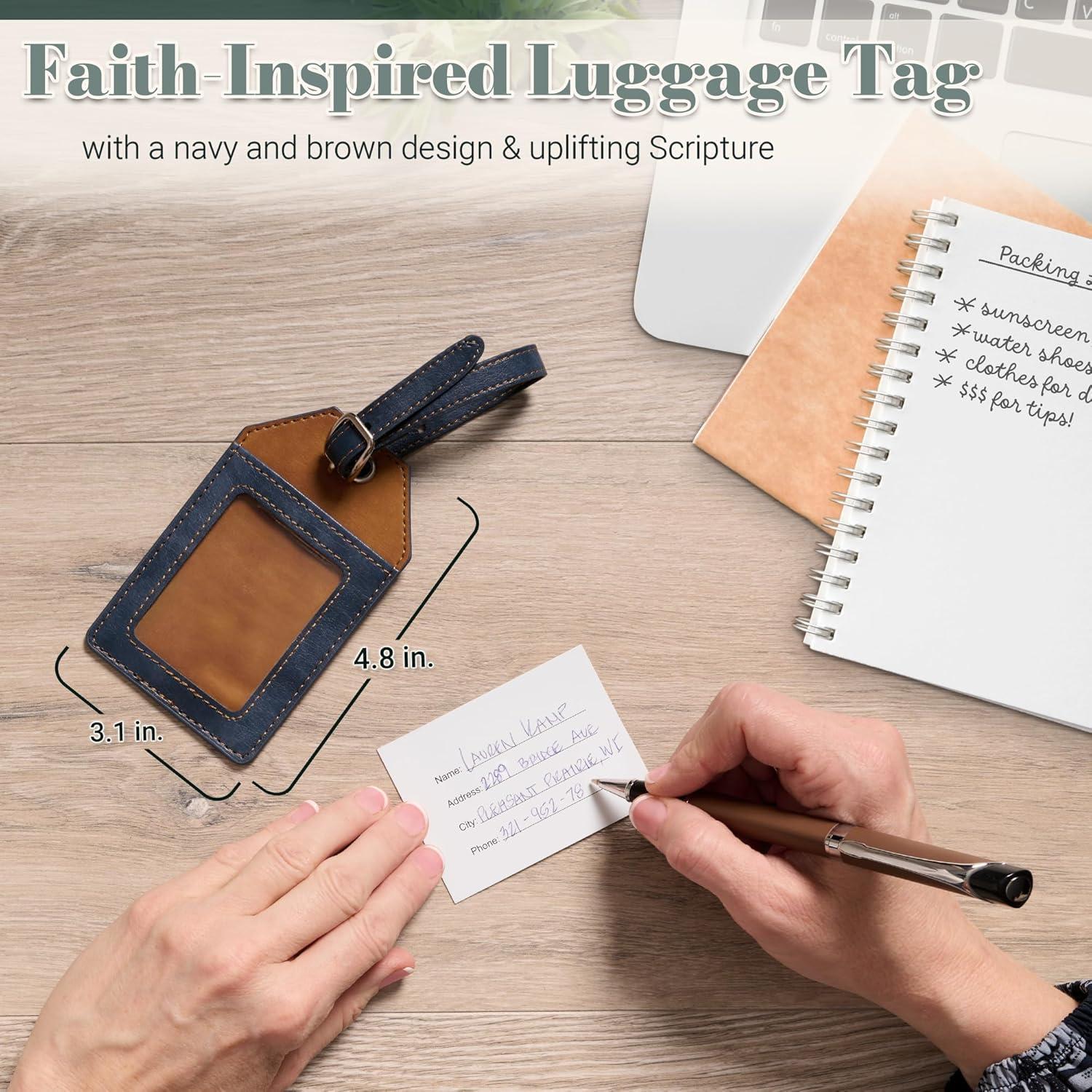 Christian Art Gifts Inspirational Vegan Leather Scripture Luggage Tag for Men & Women: Strong & Courageous - Baggage Accessory for Carry-On, Checked Bags, Backpacks, 4.8 X 3.1, Black/Brown (Other)