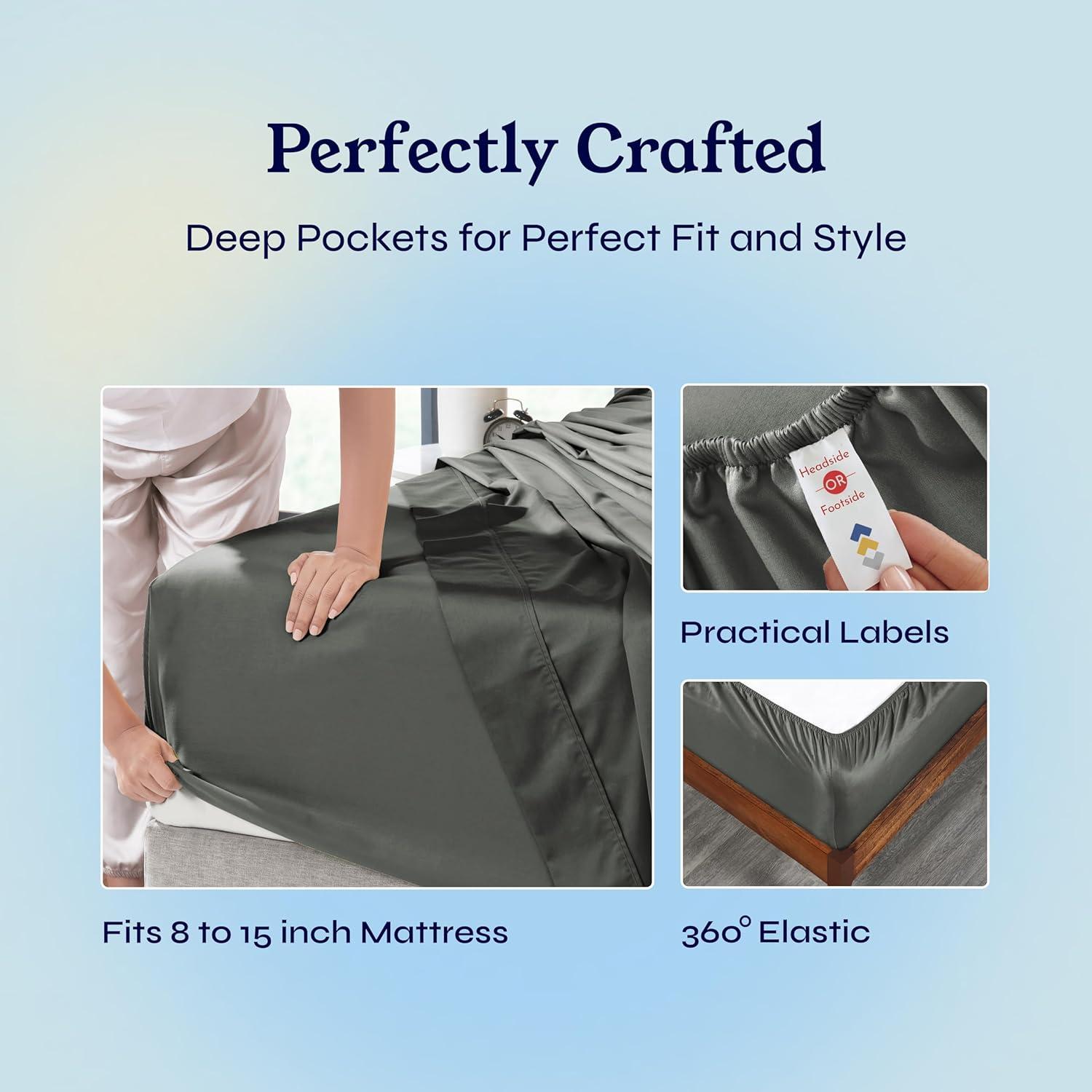 Dark Gray Twin XL Sheet Set - 100% Cotton Cooling Bed Sheets, 400 Thread Count Sateen Weave, Deep Pocket 3 Piece Bedding - California Design Den