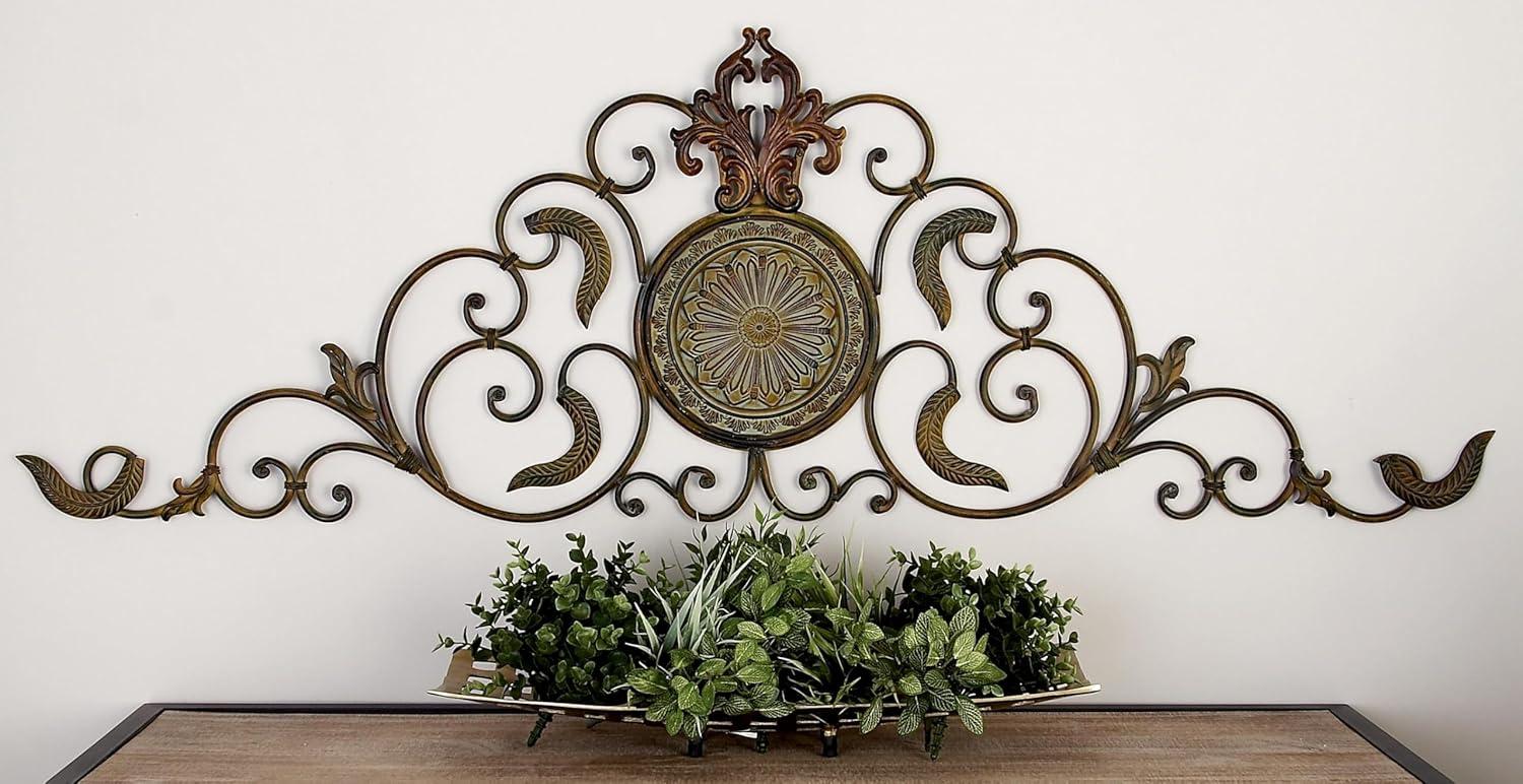 DecMode Gold Metal Scroll Wall Decor with Embossed Details