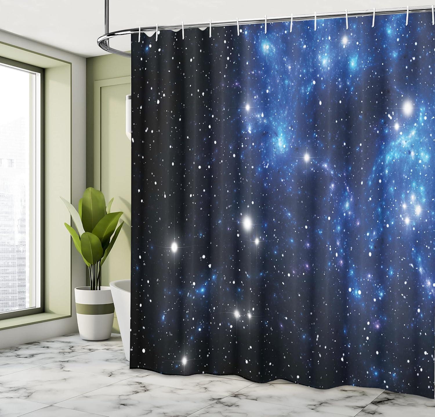 Ambesonne Constellation Shower Curtain, Space Star Nebula, 69"Wx84"L, Blue Black White