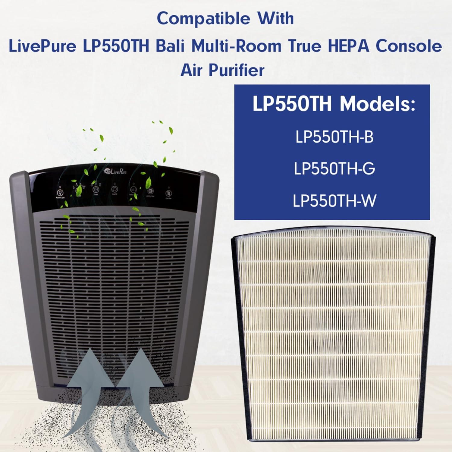 LivePure True HEPA Replacement LP-HF550 Filter for Bali Series Air Purifiers LP550TH, LP550THP, LP560, White