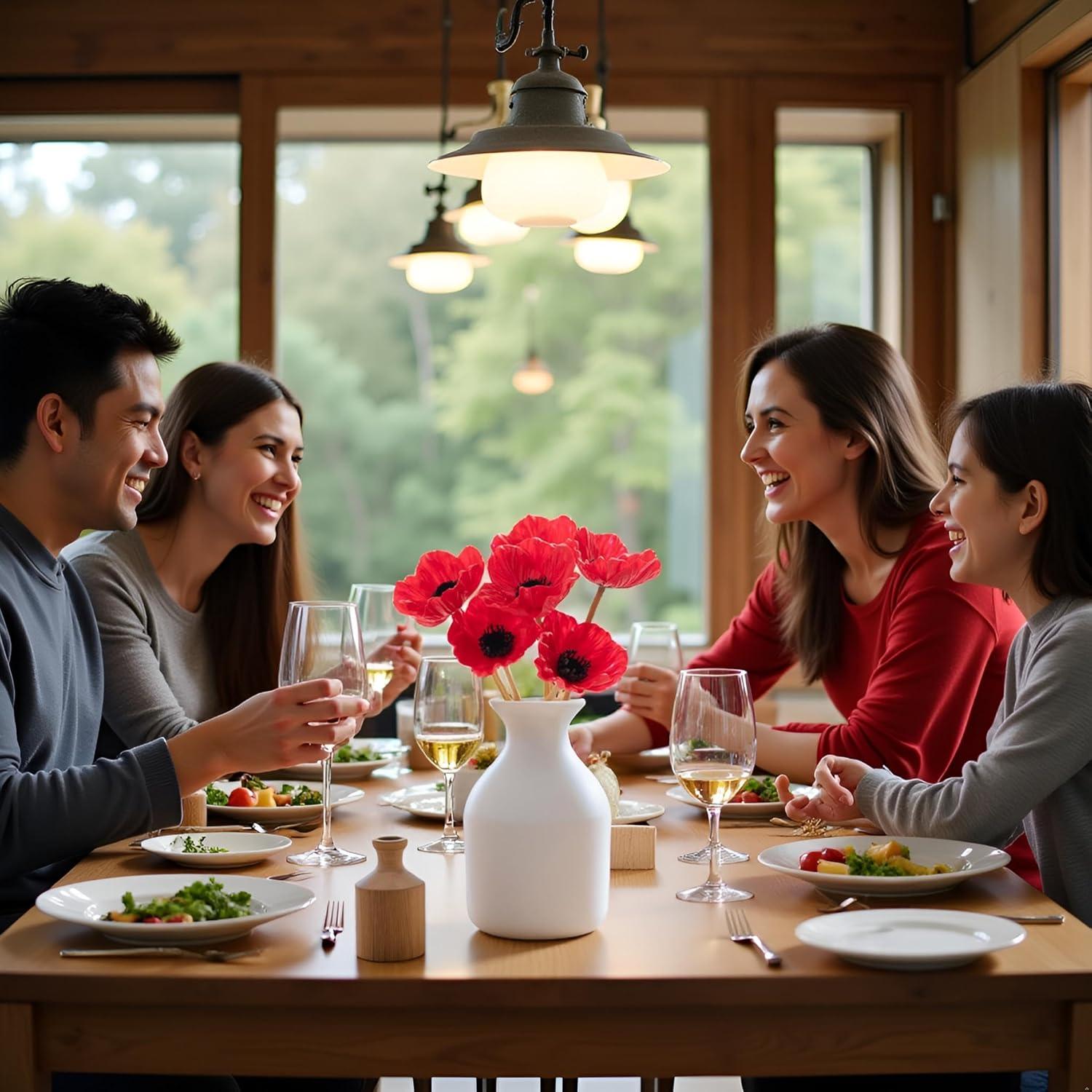 Floral Kingdom Artificial Anemone Poppy, Real Touch Latex, Red, 10 Inch, 8 Pack for Home and Wedding Table Decor, All Season