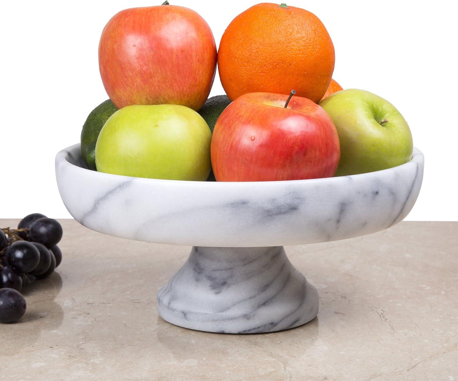 EVCO International 74754 White Marble 10 in. x 10 in. Fruit Bowl on Pedestal