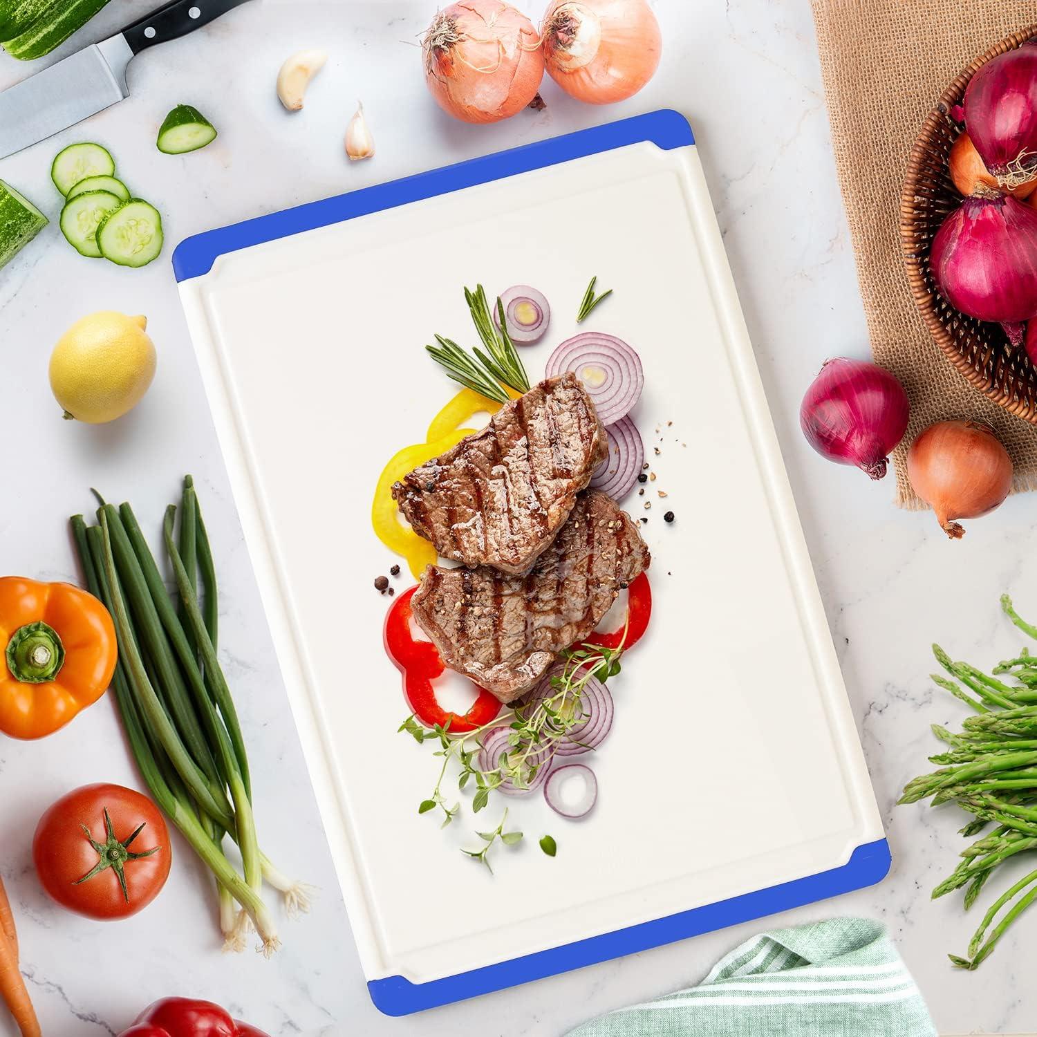 Large Cutting Boards for Kitchen - Dishwasher Safe Non-Slip Cutting Boards with Juice Grooves, Easy Grip Handles - Large and Thick Chopping Board - Blue