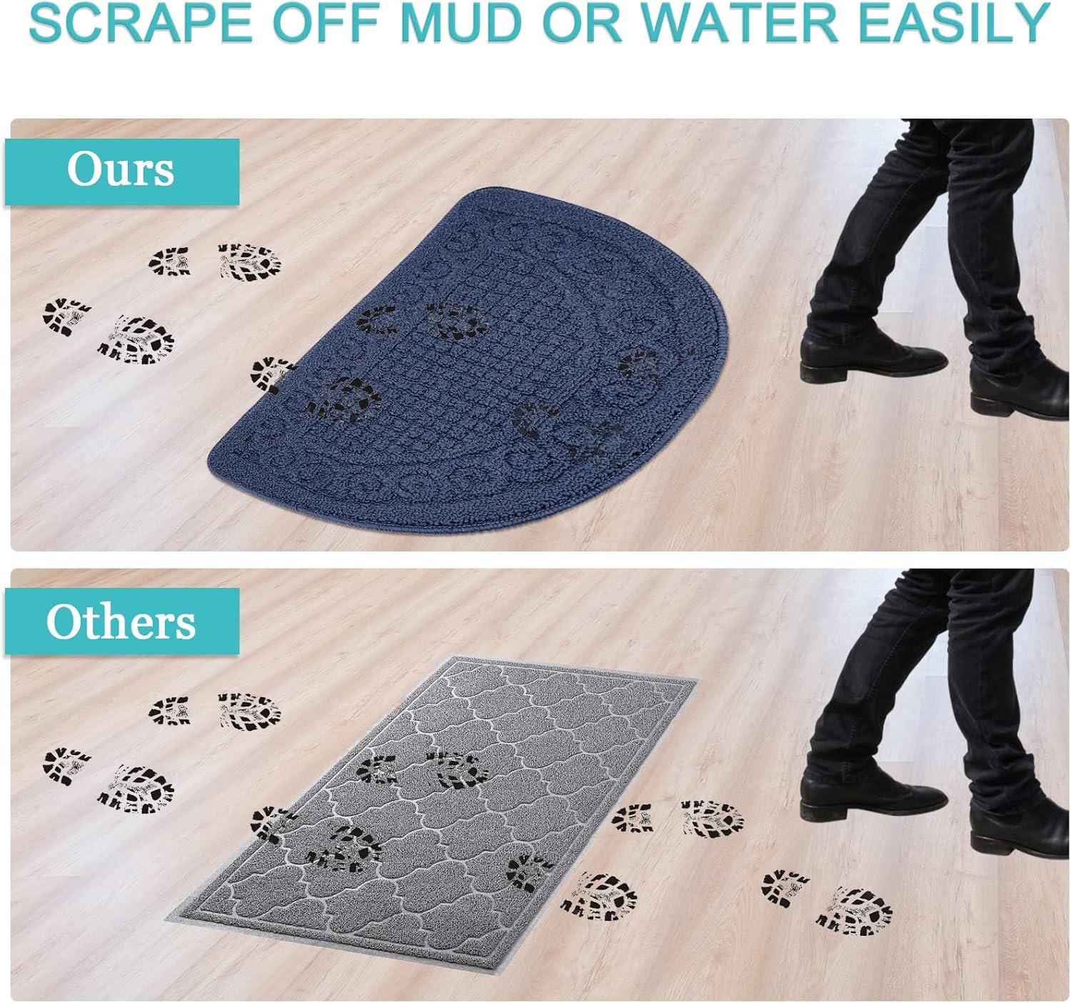 Half Round Non-Slip Kitchen Bedroom Toilet Doormat Floor Rug Mat Keeps Your Floors Clean Decorative Design (Large, Blue)