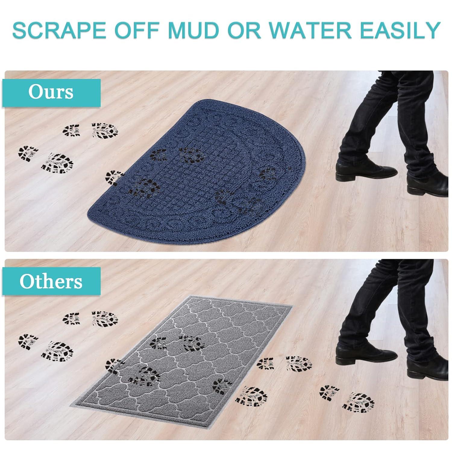 Half Round Non-Slip Kitchen Bedroom Toilet Doormat Floor Rug Mat Keeps Your Floors Clean Decorative Design (Large, Blue)