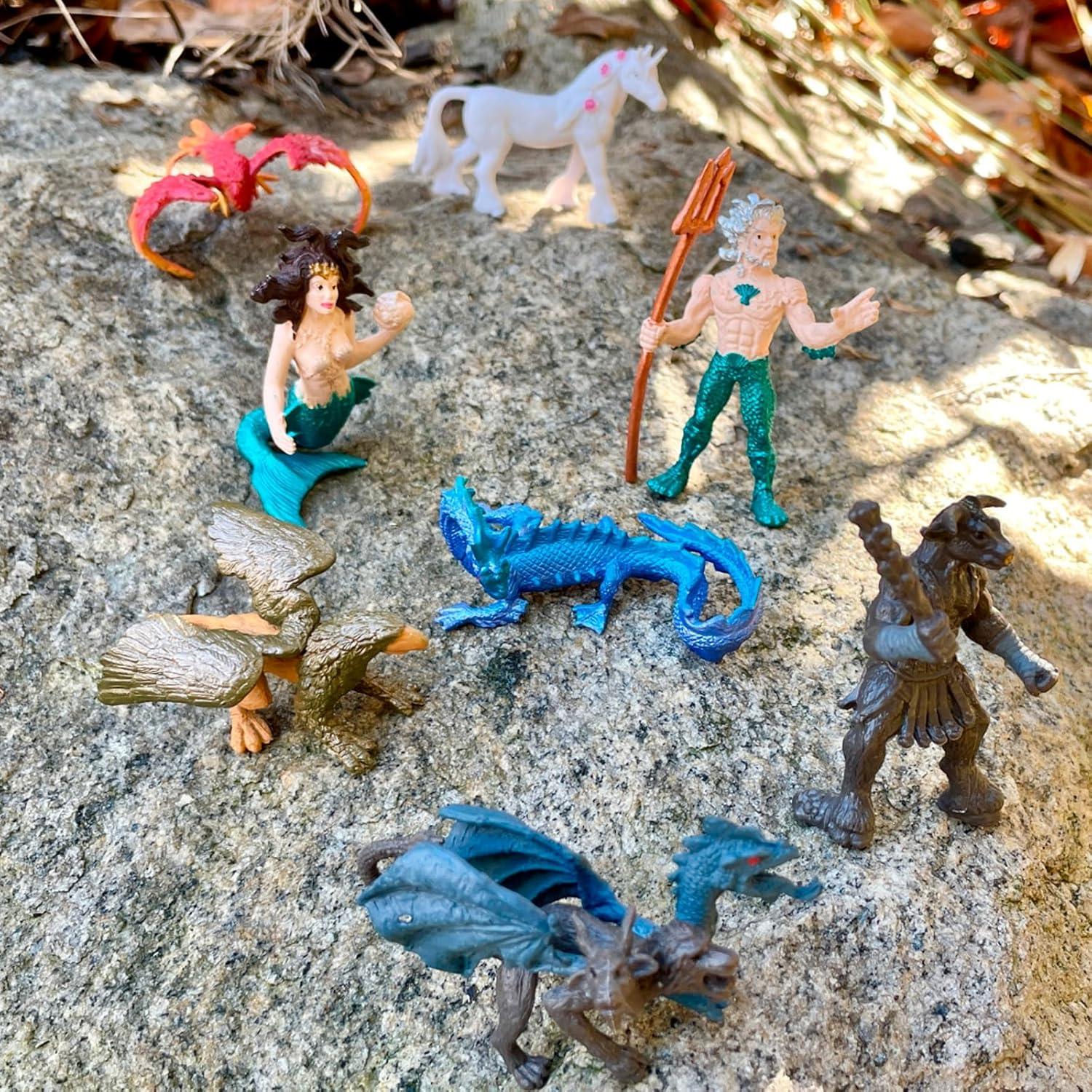 Safari Ltd. Mythical Realm TOOB - 8 Mini Figurines: Chimera, Griffin, Phoenix, Unicorn, Sea Dragon, Minotaur, Poseidon, & Mermaid - Mythology Educational Toy Figures for Boys, Girls & Kids Ages 3+