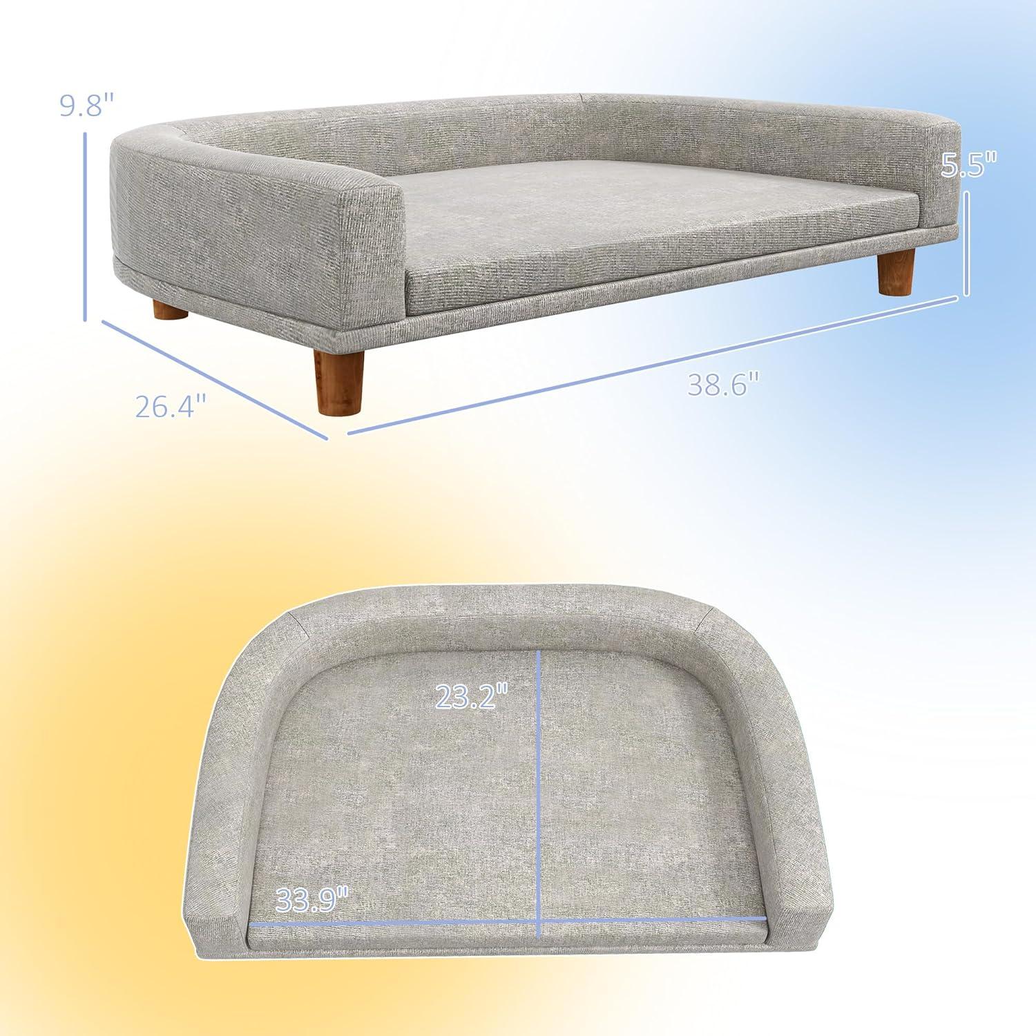 Gray Wooden Leg Pet Sofa with Washable Cushion