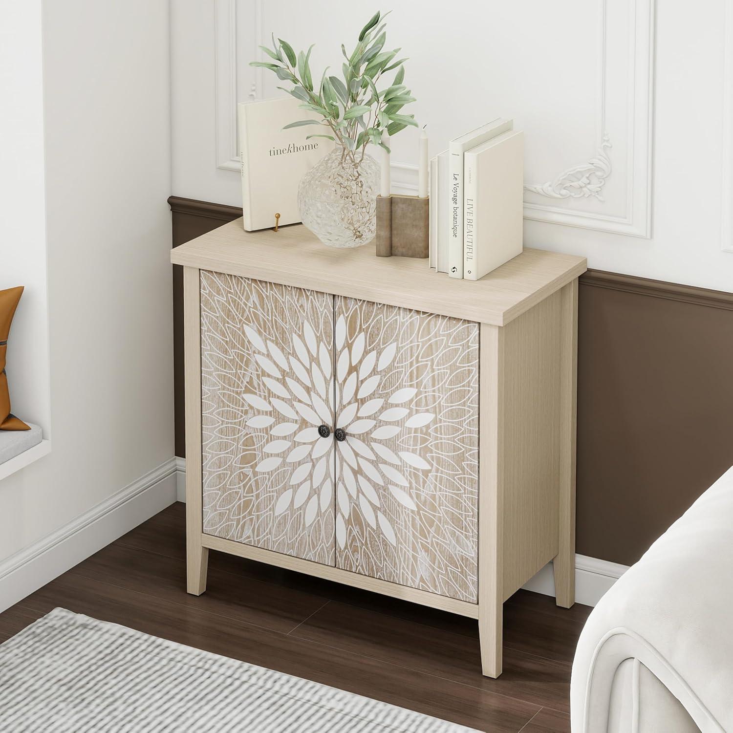 Alcott Hill® 2-door Accent Cabinet With An Adjustable Shelf And Exquisite Creative Carving