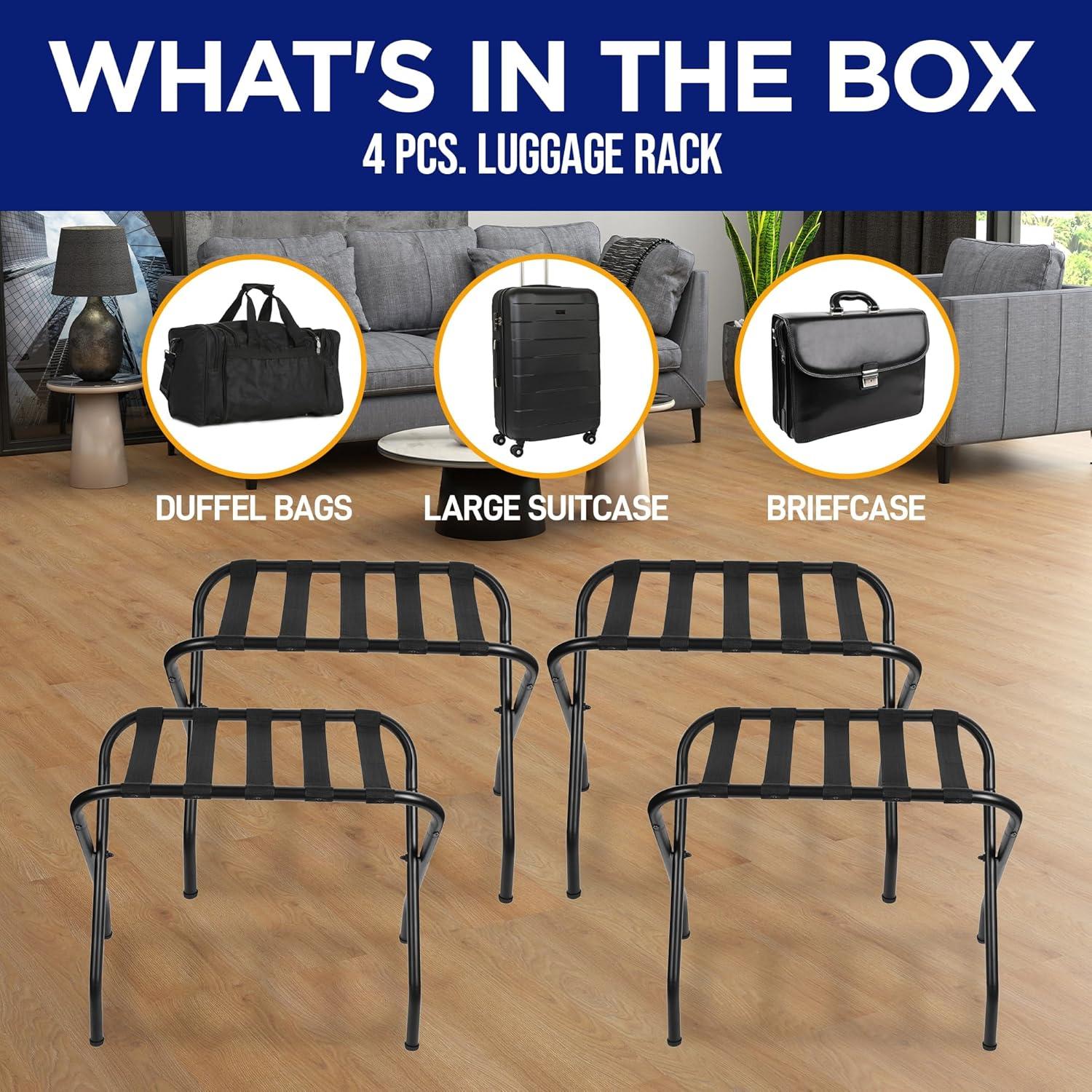 LifeMaster Metal Foldable Luggage Racks for Bedroom - Black - Pack of 4