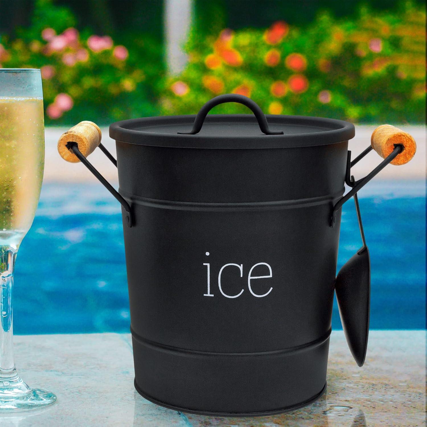 AuldHome Design Farmhouse Enamelware Ice Bucket; Retro Style Insulated Metal Ice Server