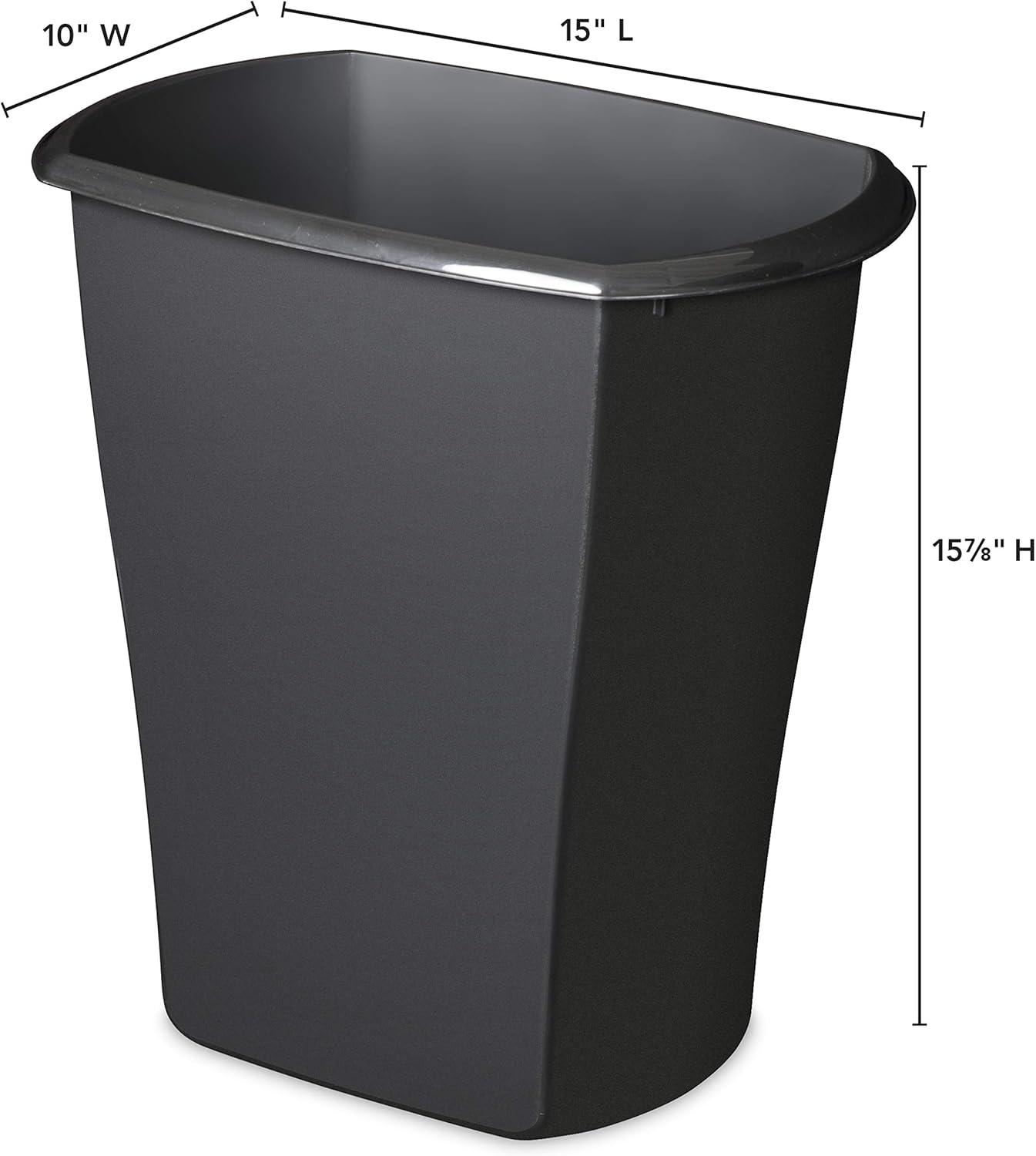 Sterilite 5.5 Gallon Black Plastic Rectangular Wastebasket, 6-Pack