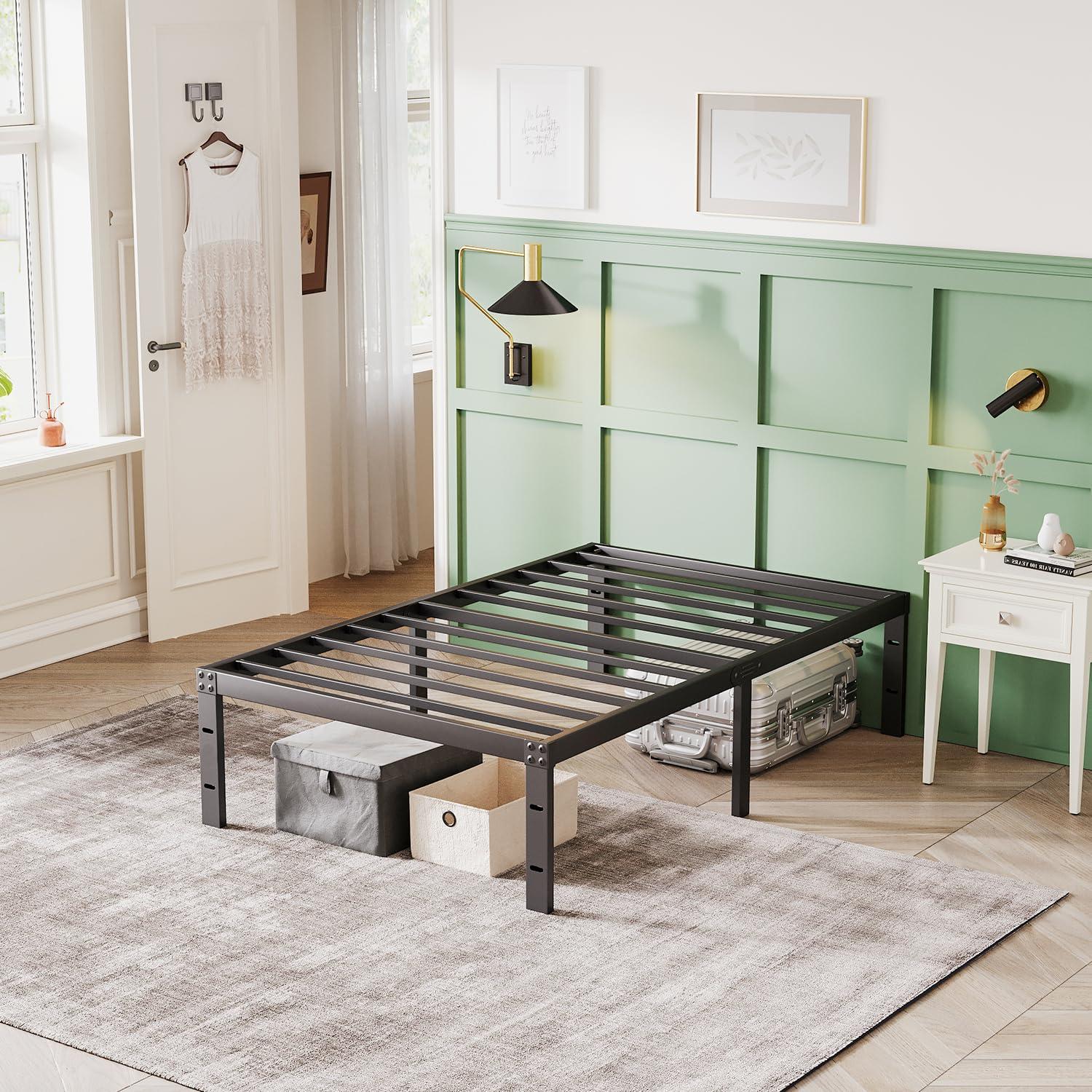 Twin Metal Bed Frame - 16 Inch Tall, No Box Spring Needed, Heavy Duty Platform With Storage Space, Sturdy Non-Slip Noiseless