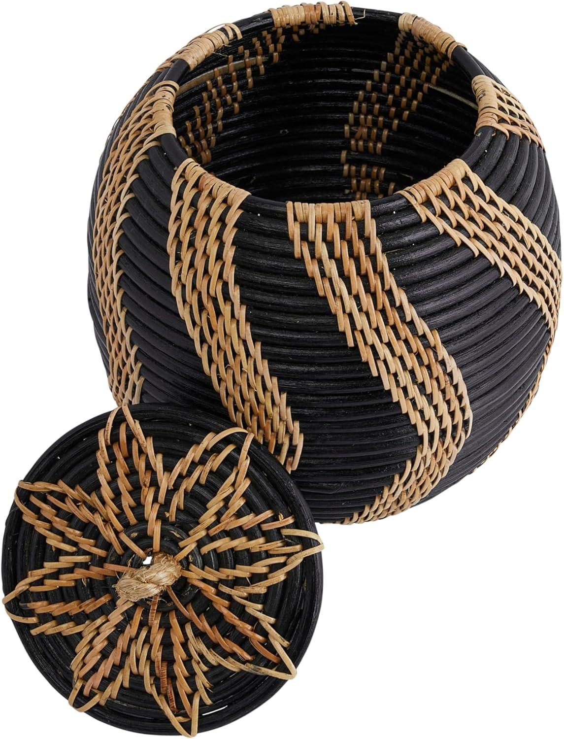 Bloomingville Decorative Handwoven Rattan Storage Basket Storage with Lid, Natural and Black