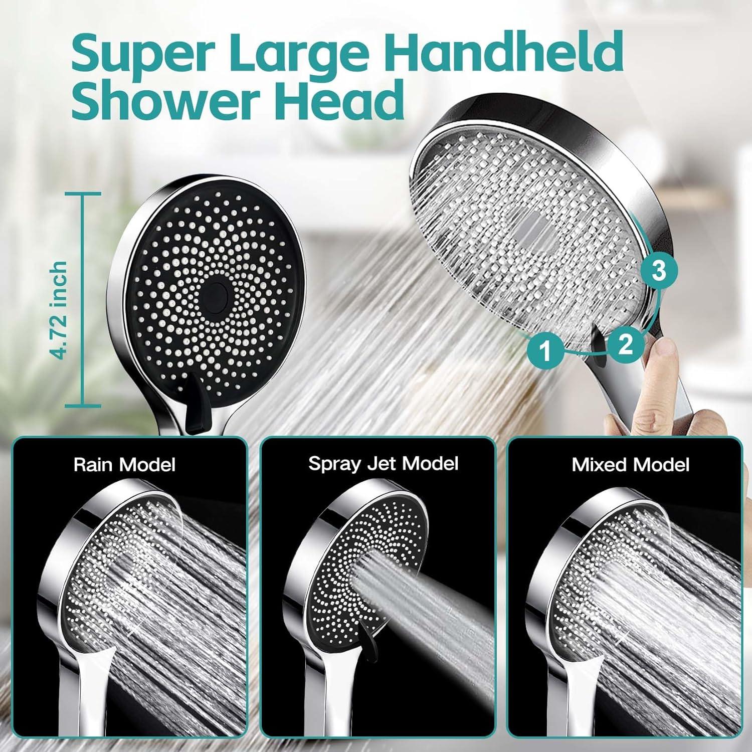 Shower Head,10 Inch Rain Shower Head with Handheld Spray Combo,3 Handheld Water Spray with 60 Inch Long Shower Hose (Sliver)