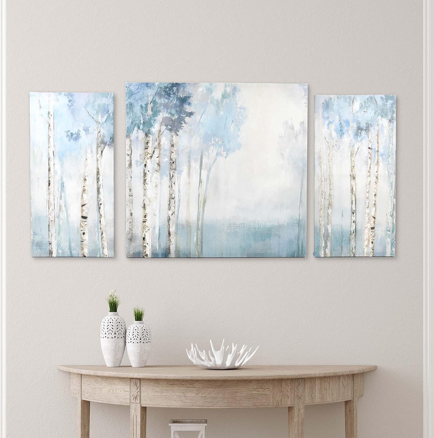 Prinz Blue Birch Tree 44.5" x 22.5" Canvas Wall Art, 3-Piece Large Abstract Wall Décor,  Blue