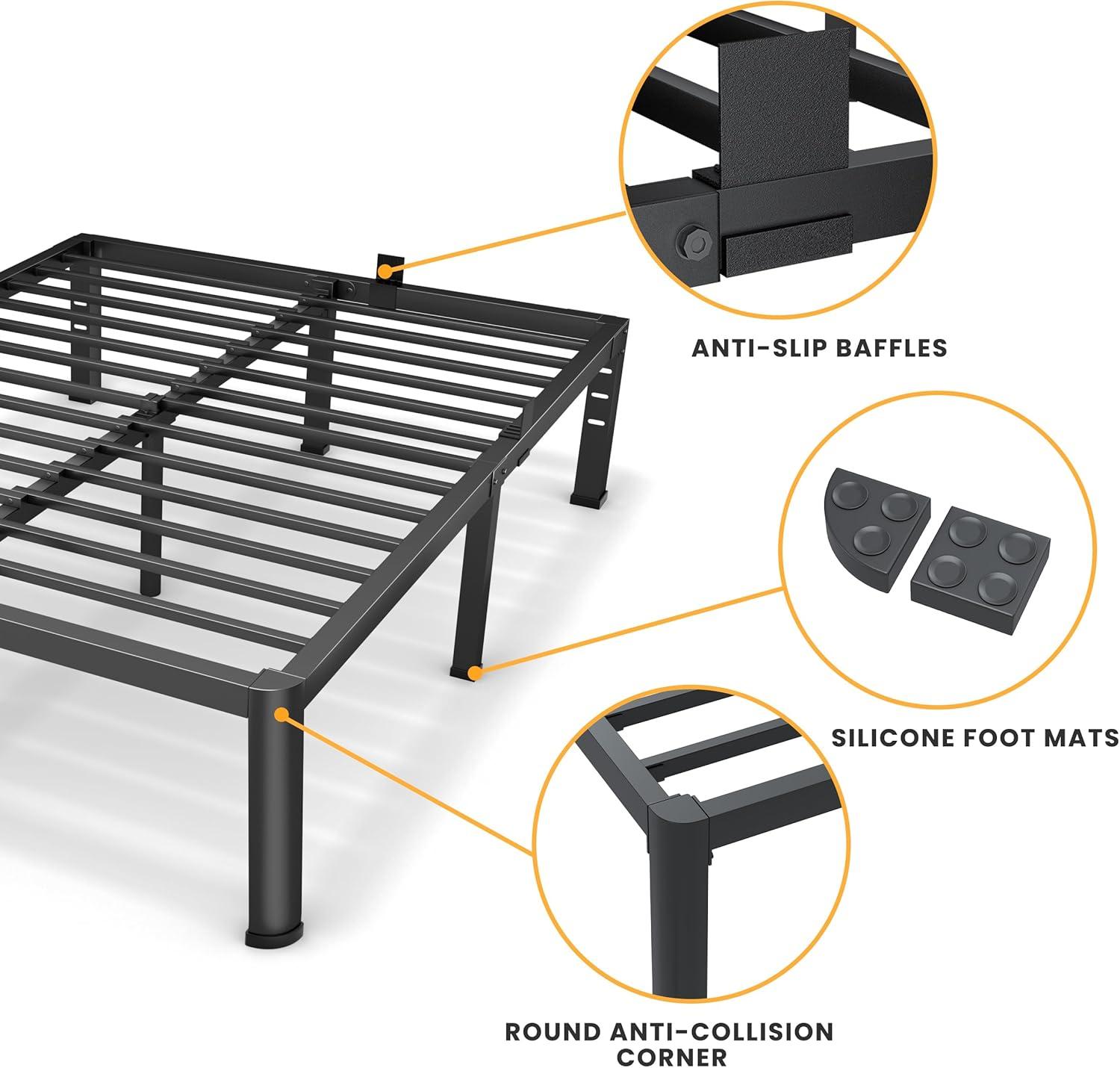 Roseann 18'' Heavy Duty Steel Platform Bed Frame with Round Corners, No Box Spring Needed, Noise Free