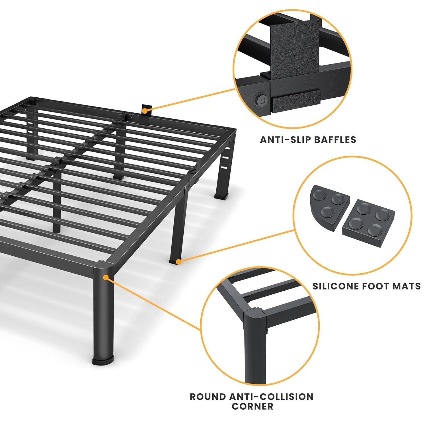 Latitude Run® Amylia 18 Inch Metal Iron Platform Bed Frame, with Wood Slat Support, Heavy Duty Mattress Foundation, Noise Free,Double Beds for Couples, Families , Perfect for Master Bedrooms & Shared Living Space, King