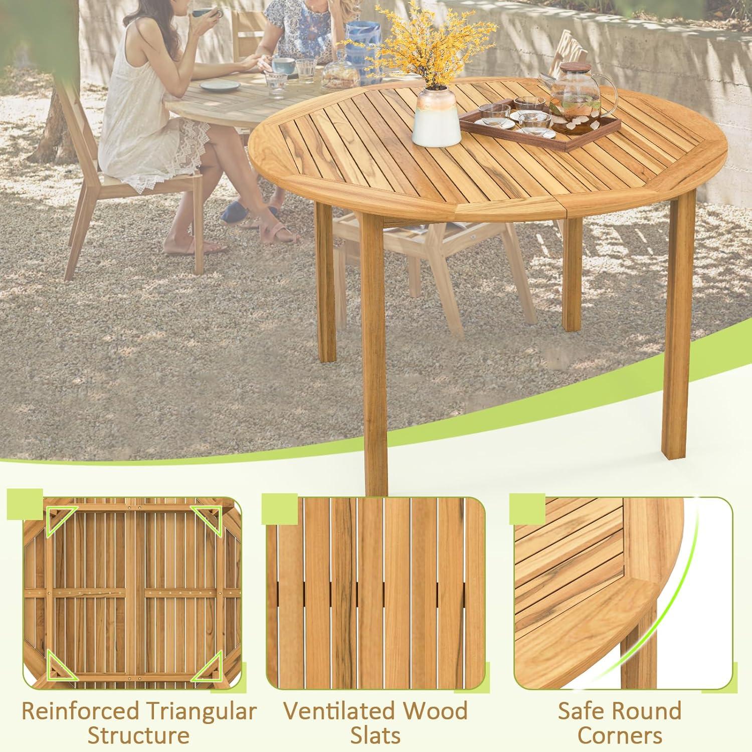 Costway Patio Dining Table Acacia Wood Round Outdoor Bistro Table 4-Person for Deck Lawn